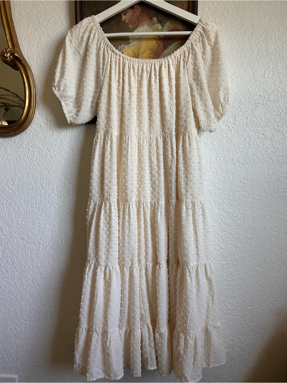 Ivory Swiss Dot Tiered Midi Dress